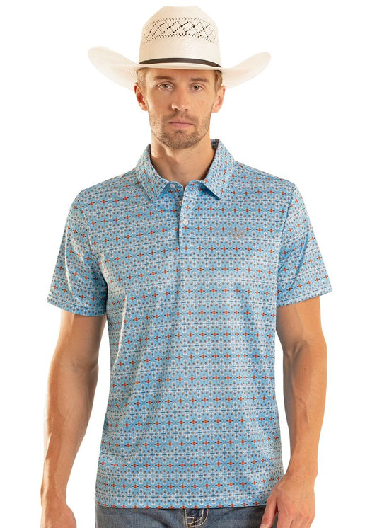 Rock & Roll Men's Denim Polo Mini Aztec Arrow Polo BM51T08715