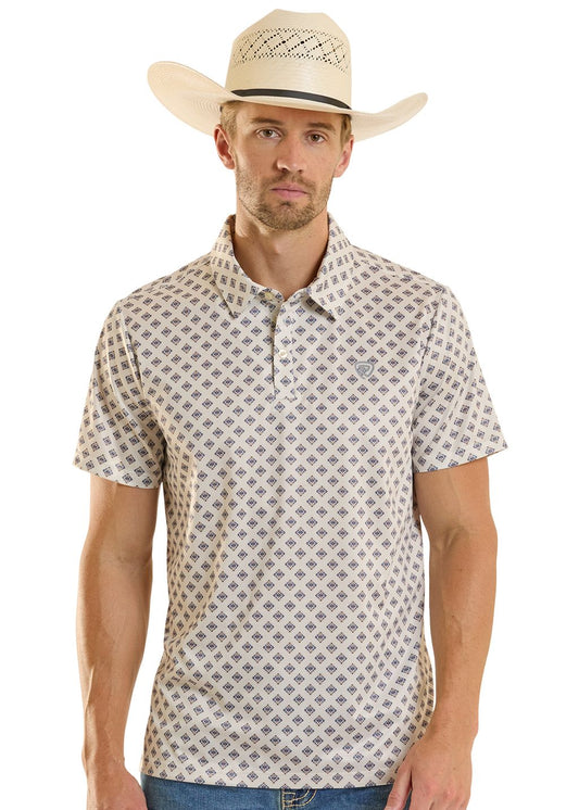 Rock & Roll Men's Natural Mini Aztec Geo Printed Polo BM51T08711
