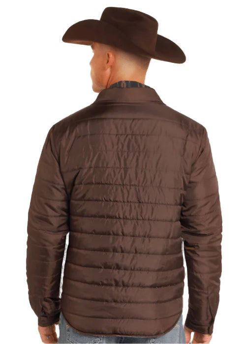 "Rock & Roll Men's Brown Puffer Jacket with Aztec Lining - Style BM92C04343"