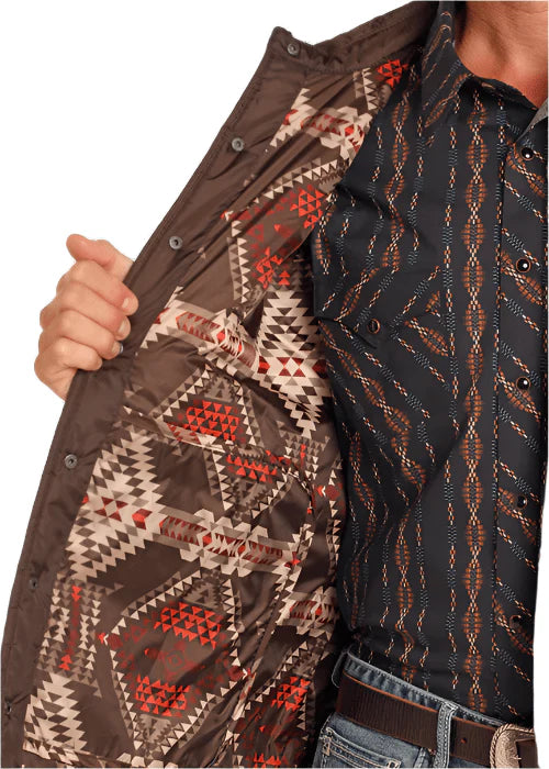 "Rock & Roll Men's Brown Puffer Jacket with Aztec Lining - Style BM92C04343"