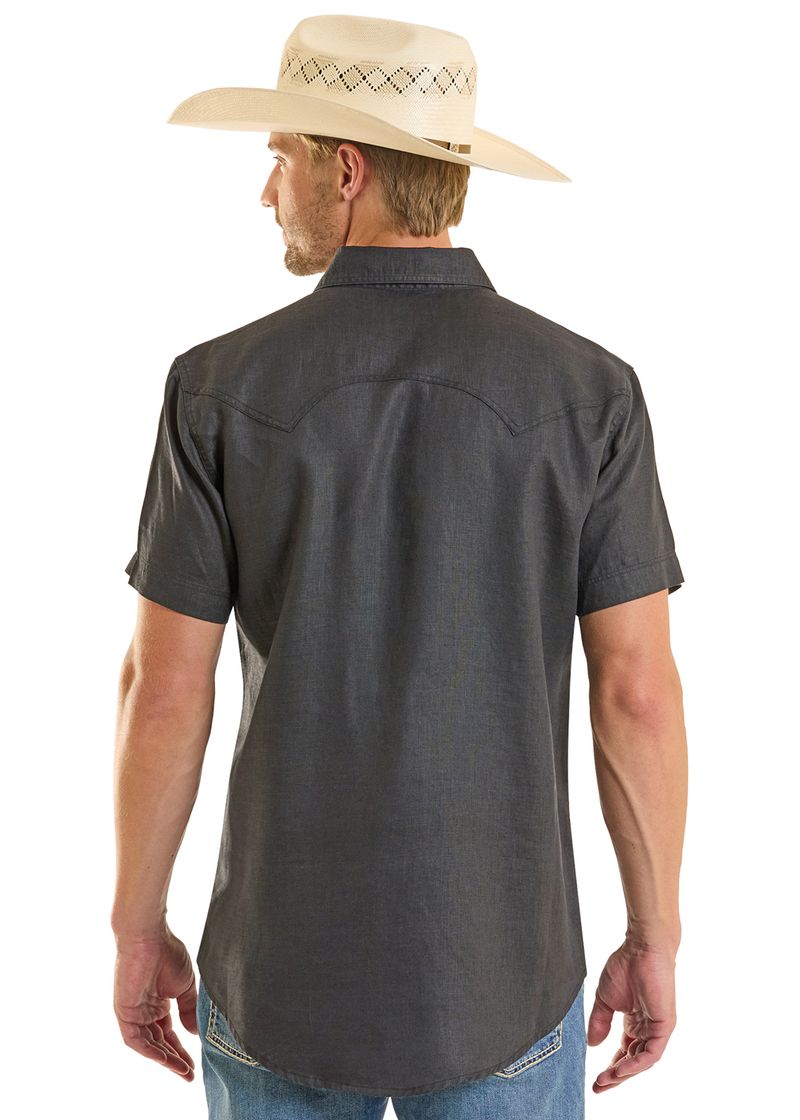 Rock & Roll Mens Solid Linen Short Sleeve Snap Black BMN3S08755