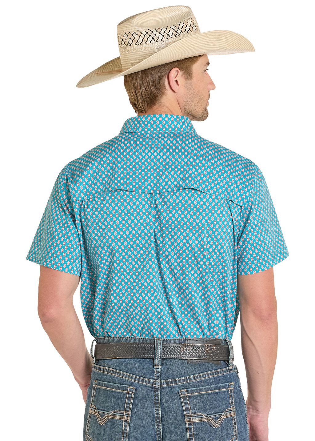 Rock & Roll Mens TEK Teal Short Sleeve Button BMB3S08406