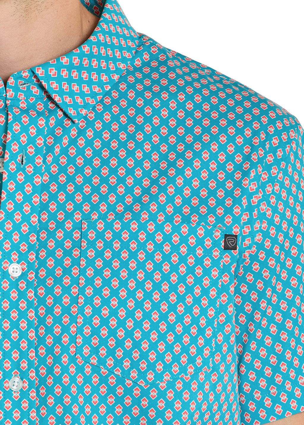 Rock & Roll Mens TEK Teal Short Sleeve Button BMB3S08406