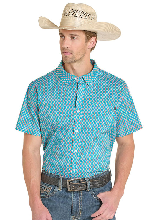 Rock & Roll Mens TEK Teal Short Sleeve Button BMB3S08406