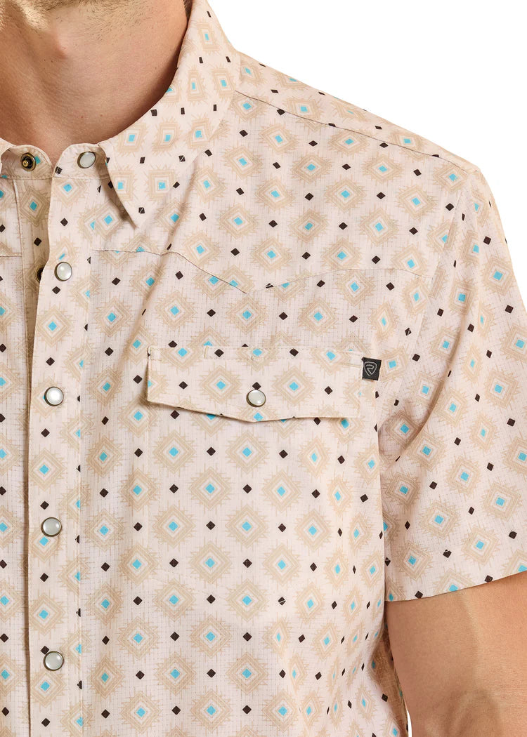 Rock & Roll Mens TEK Western Perforated Diamond Short Sleeve Shirt BMB2S08696
