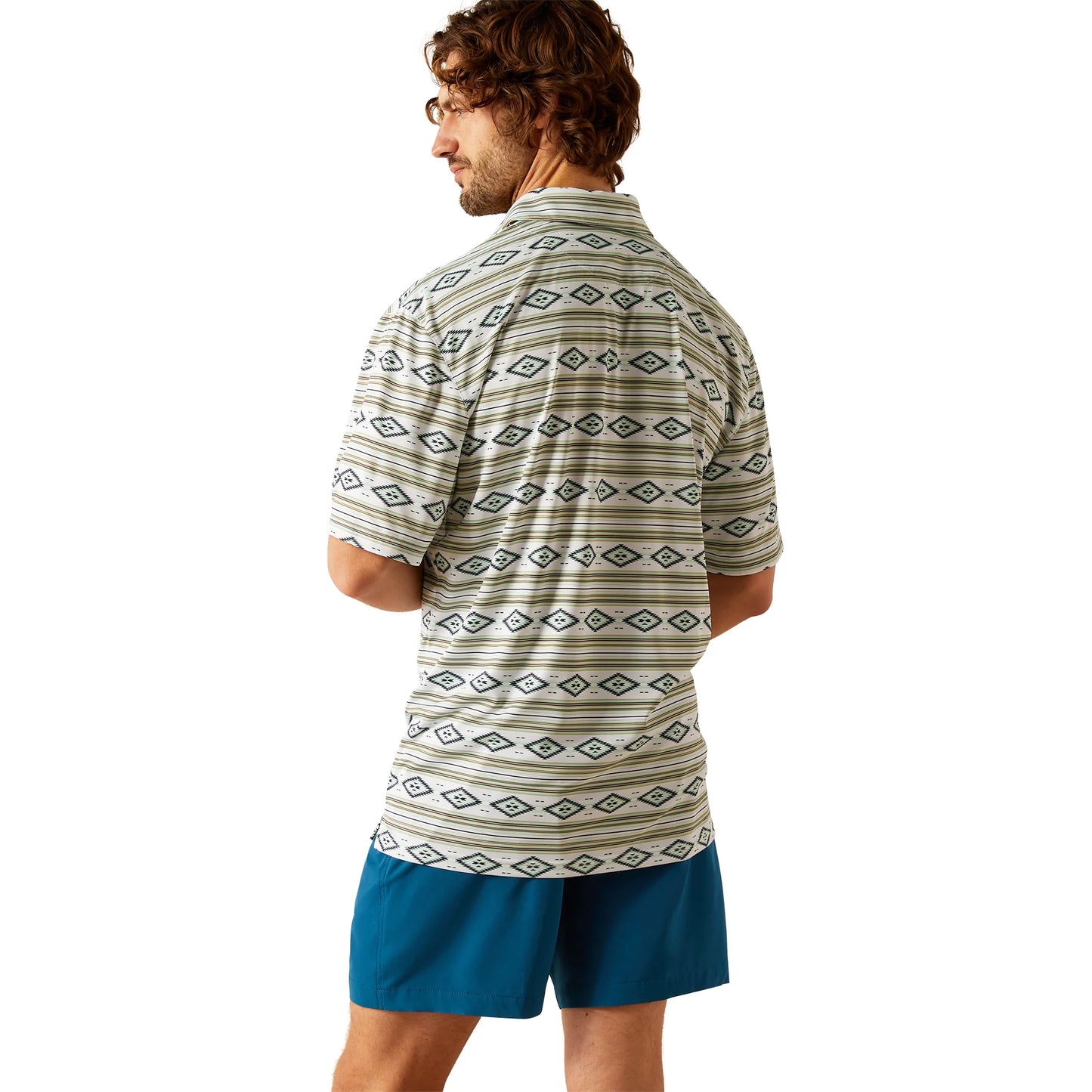 Ariat Mens All Over Print SS Polo White Sarape 10055185