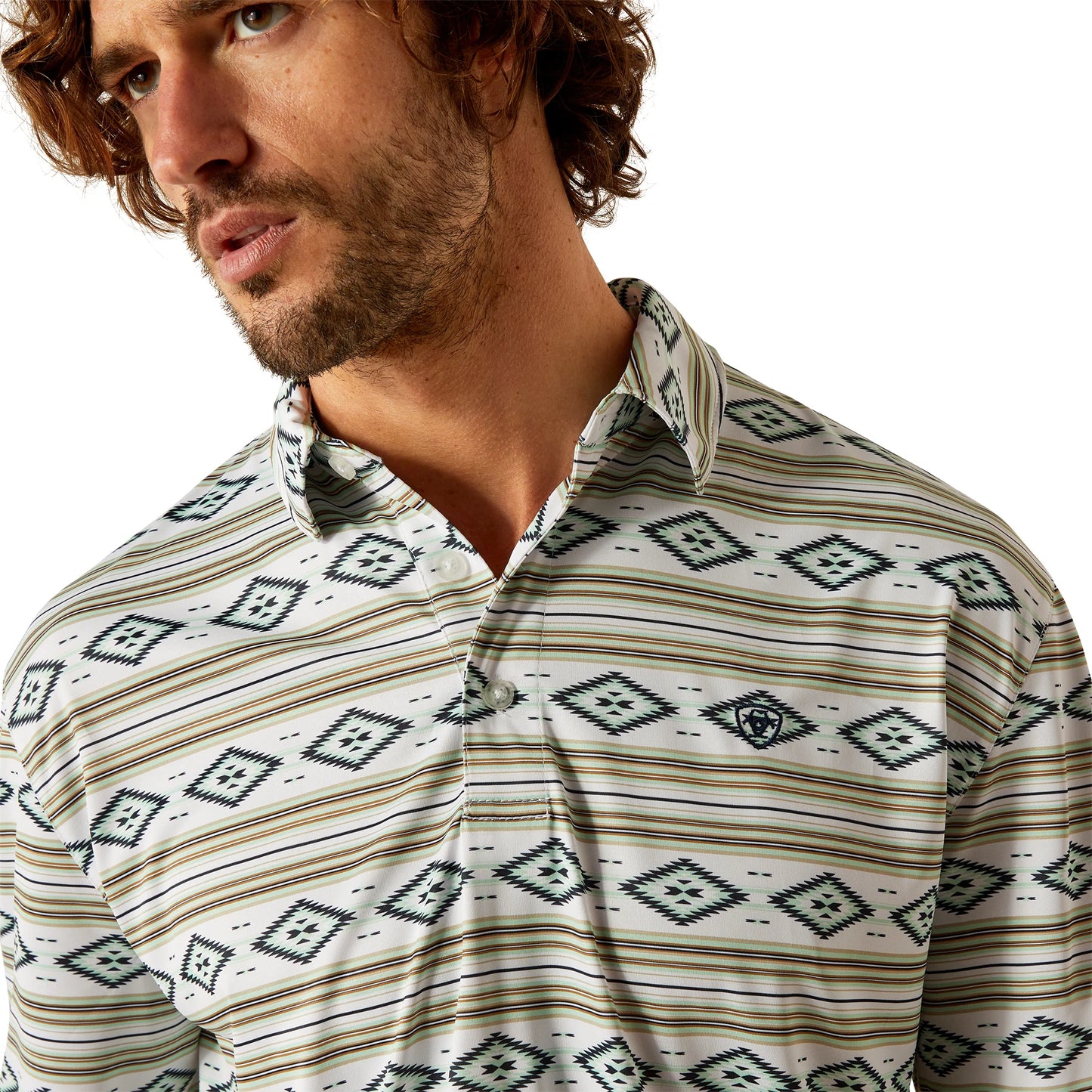 Ariat Mens All Over Print SS Polo White Sarape 10055185
