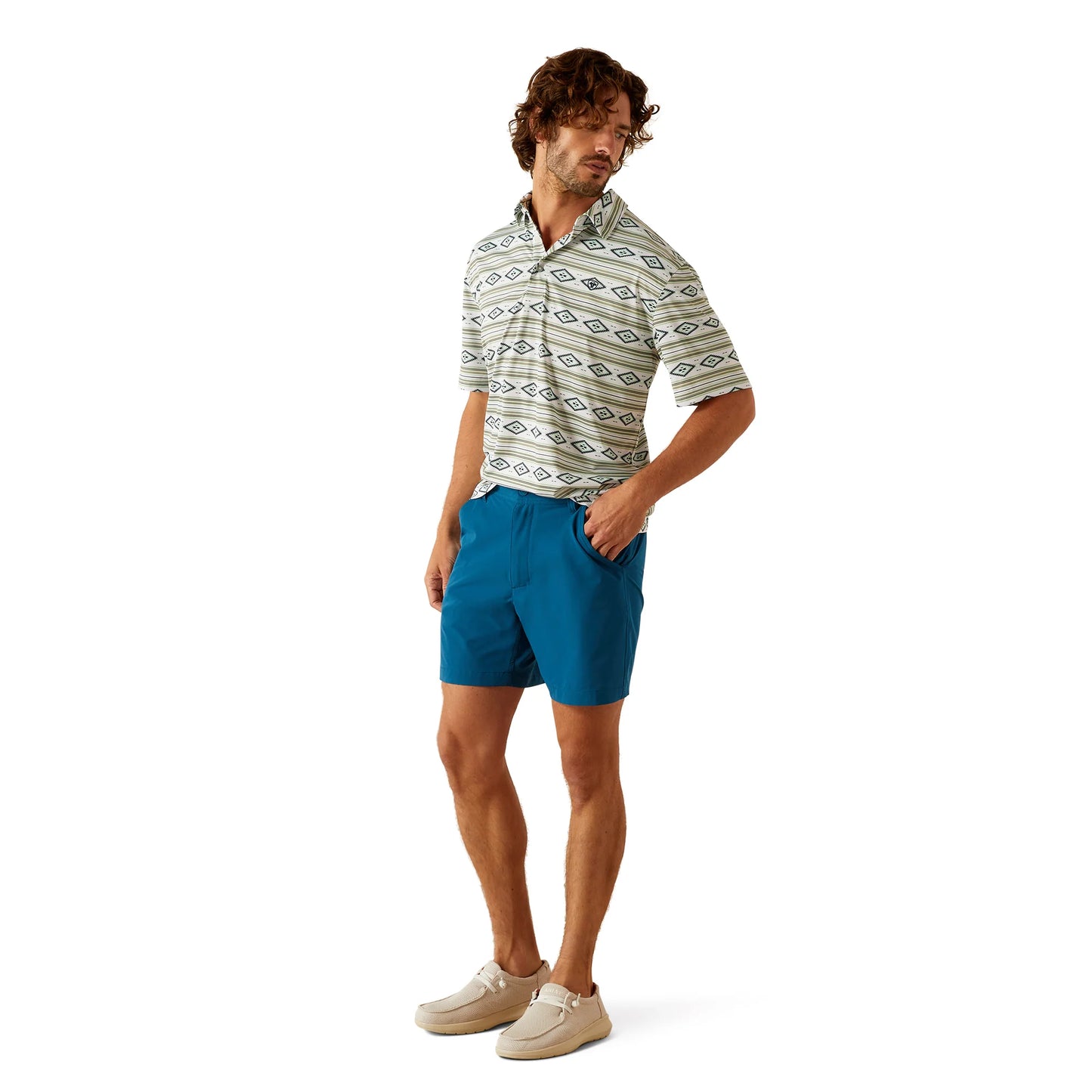 Ariat Mens All Over Print SS Polo White Sarape 10055185