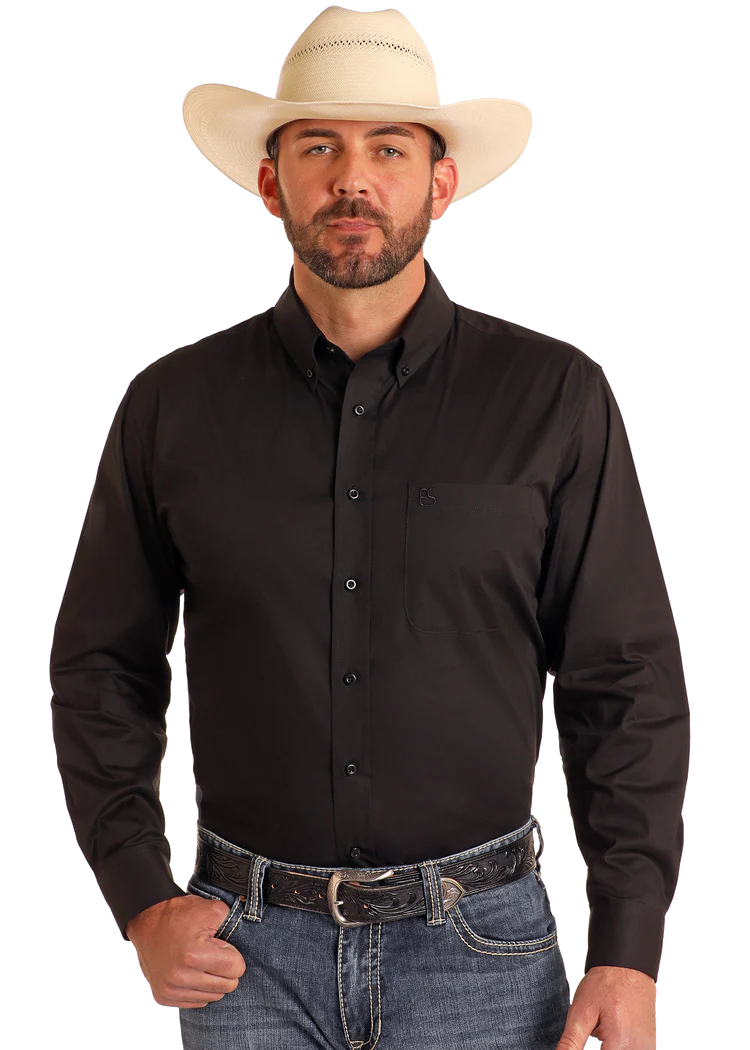 Panhandle Regular Fit Black Long Sleeve Button-Down Shirt SMB2S06119
