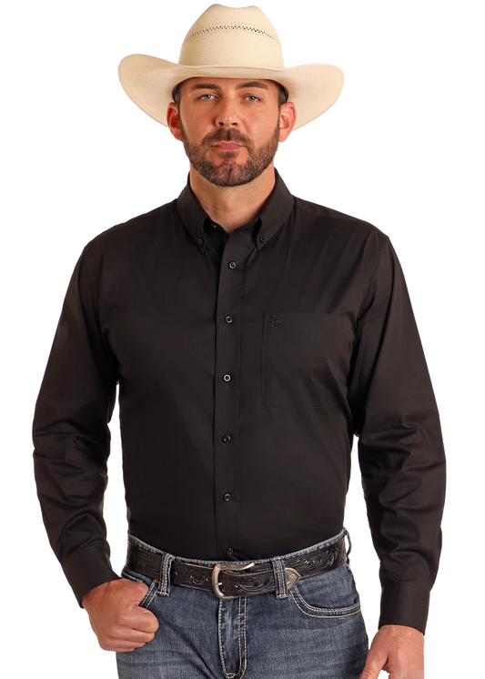Panhandle Regular Fit Black Long Sleeve Button-Down Shirt SMB2S06119