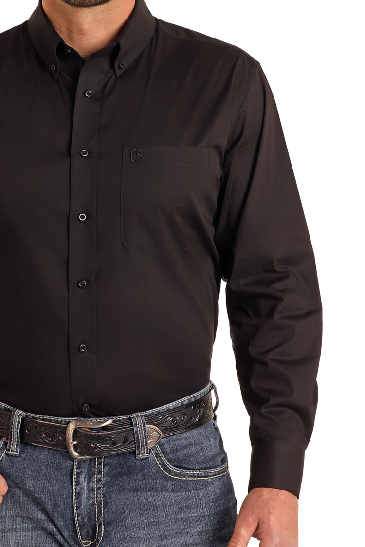 Panhandle Regular Fit Black Long Sleeve Button-Down Shirt SMB2S06119