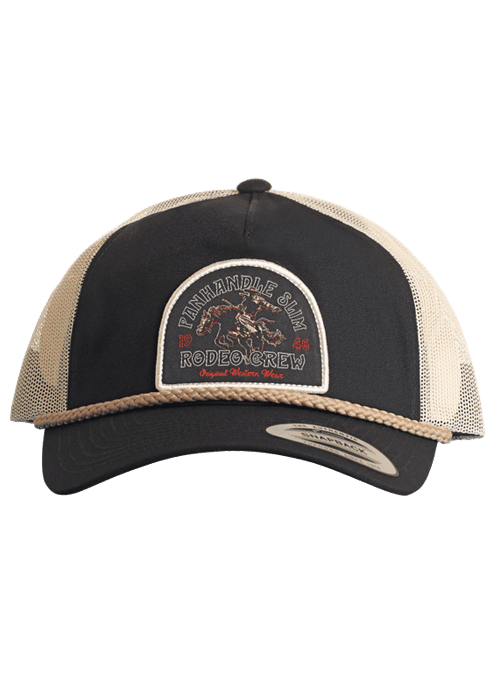 PANHANDLE RETRO RODEO SLIM RODEO CREW BLACK TRUCKER CAP SU40X06252