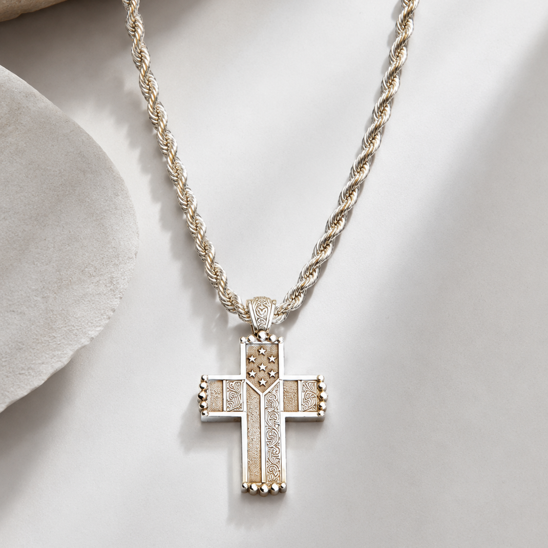 Silver Strike Breaded Cross Necklace D47026