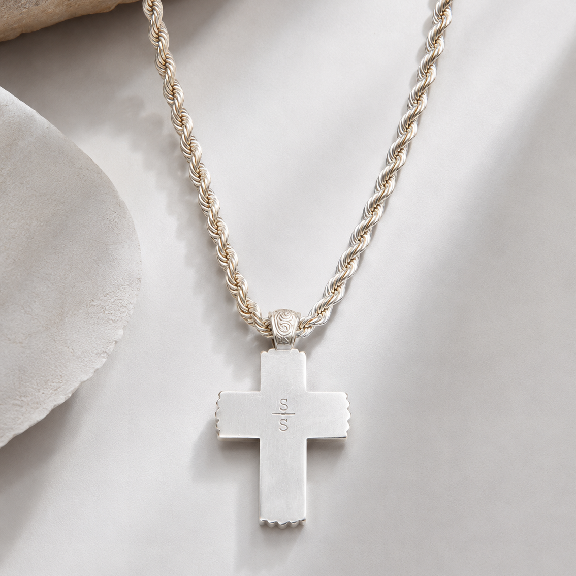 Silver Strike Breaded Cross Necklace D47026
