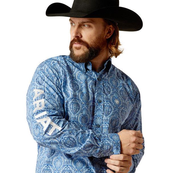 Ariat Mens Fitted Team Kellan FTD LS Shrt Blue/White 10052627