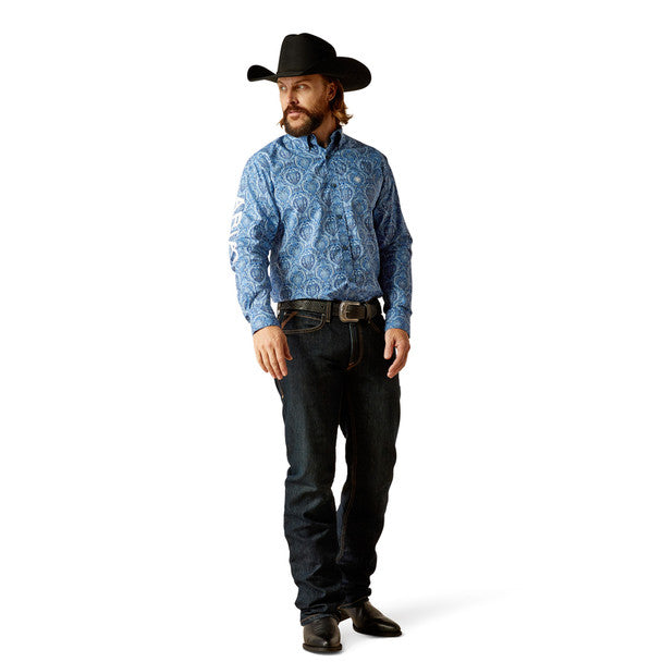 Ariat Mens Fitted Team Kellan FTD LS Shrt Blue/White 10052627
