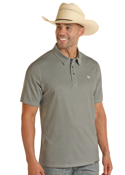 Panhandle Men's Charcoal Geo Print Knit Polo TM51T03519