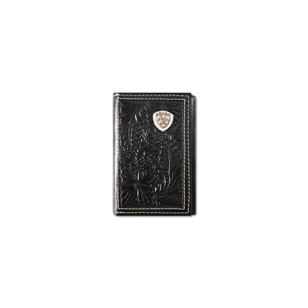 ARIAT TRIFOLD EMBOSSED SHIELD BLACK - ACCESSORIES WALLET - A3559901
