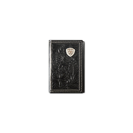 ARIAT TRIFOLD EMBOSSED SHIELD BLACK - ACCESSORIES WALLET - A3559901