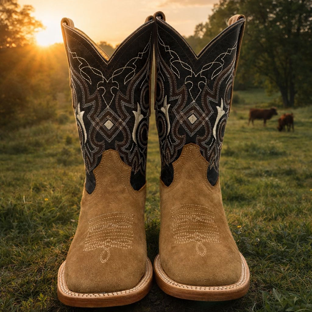 Tan Roughout Square Toe Cowboy Boots 265365