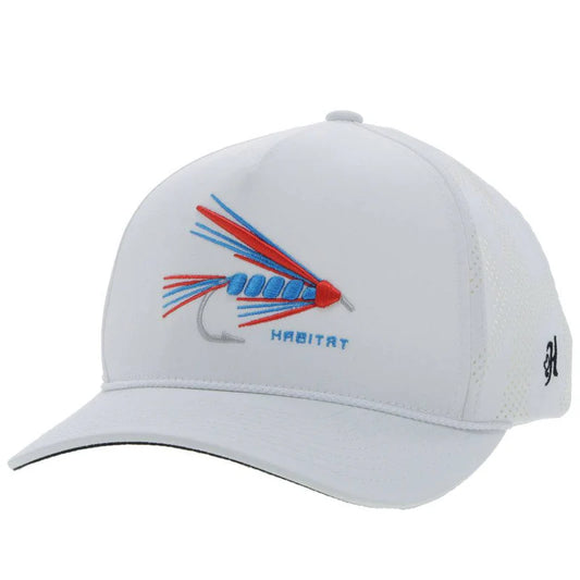 6015T-WH Habitat White 5-Panel Trucker Red/Blue Fishing Lure