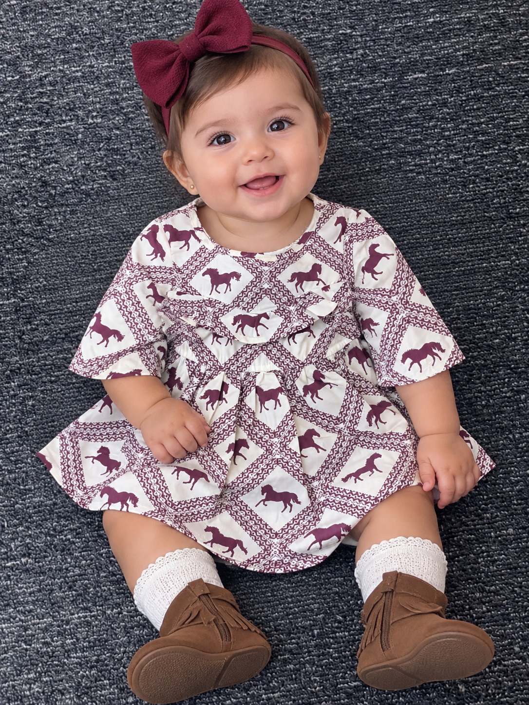 Wrangler Baby Girl 2 Piece Western Horse Print Dress Set Cream & Burgundy 112385530