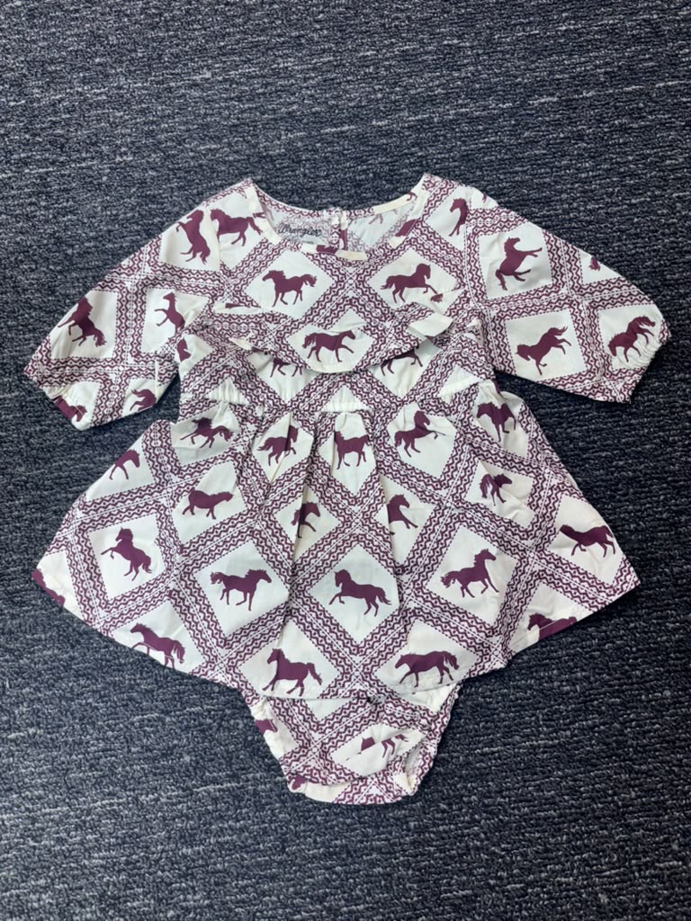 Wrangler Baby Girl 2 Piece Western Horse Print Dress Set Cream & Burgundy 112385530