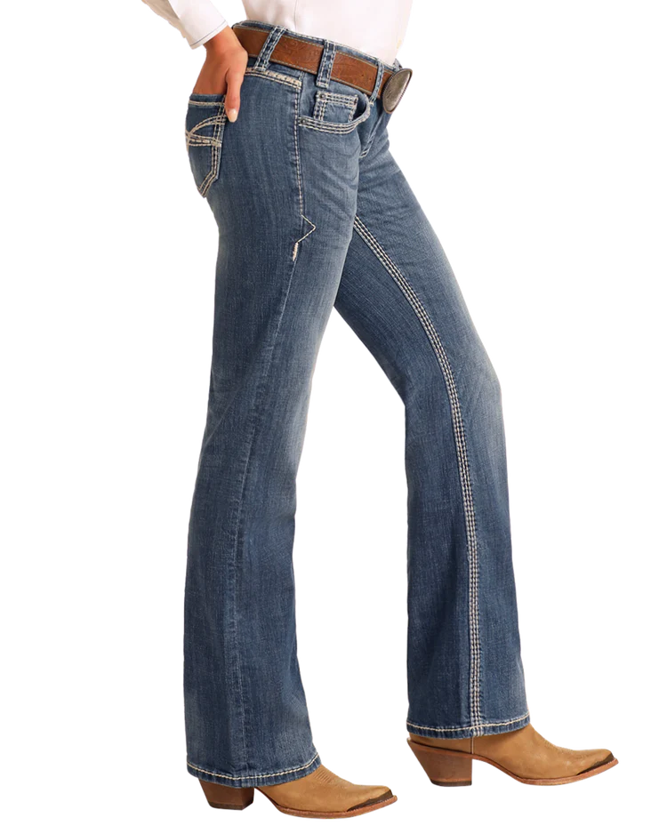 Rock & Roll Women Mid Rise Bootcut Riding Jeans W7-9516