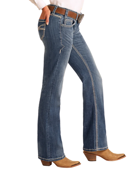 Rock & Roll Women Mid Rise Bootcut Riding Jeans W7-9516