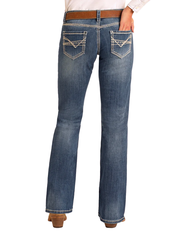 Rock & Roll Women Mid Rise Bootcut Riding Jeans W7-9516
