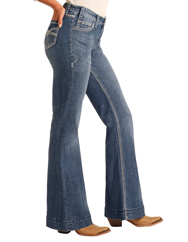 Rock & Roll Denim Ladies Mid Rise Dark Vintage Trouser Jeans W8M9516