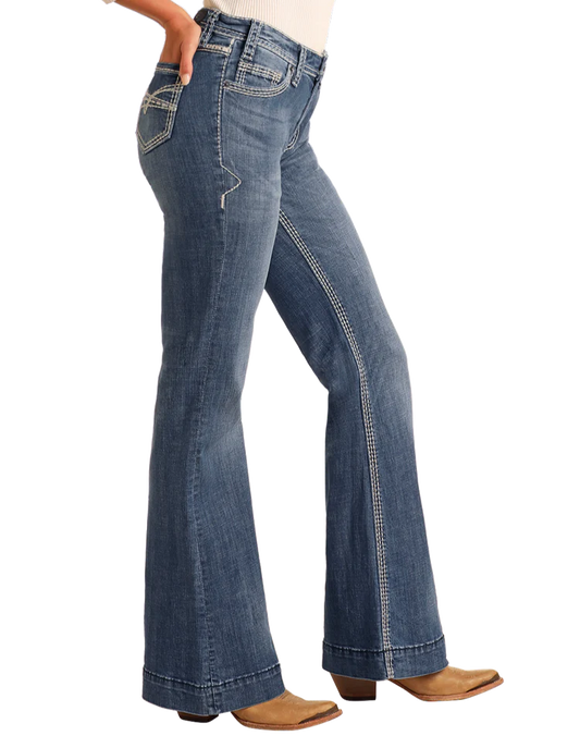 Rock & Roll Denim Ladies Mid Rise Dark Vintage Trouser Jeans W8M9516