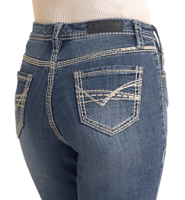 Rock & Roll Denim Ladies Mid Rise Dark Vintage Trouser Jeans W8M9516