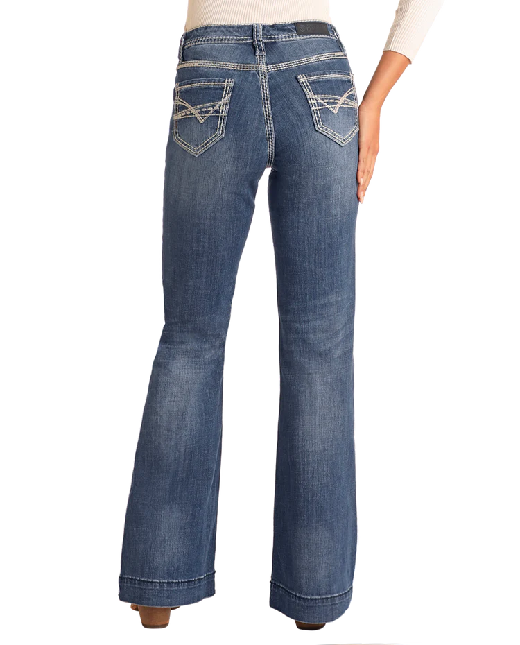Rock & Roll Denim Ladies Mid Rise Dark Vintage Trouser Jeans W8M9516