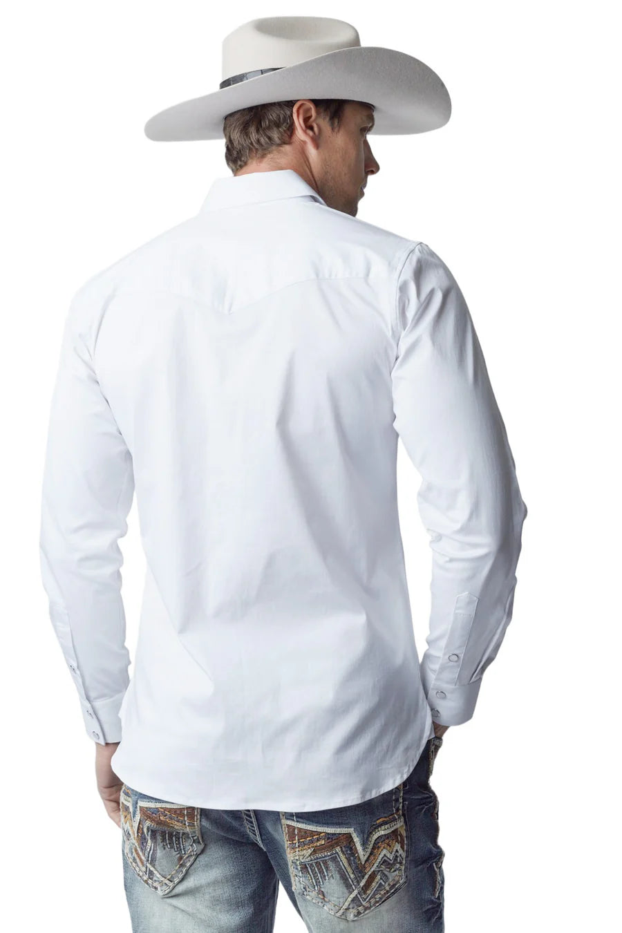 Western Blue Men's Solid White Twill Long Sleeve Snap Shirts WL-007