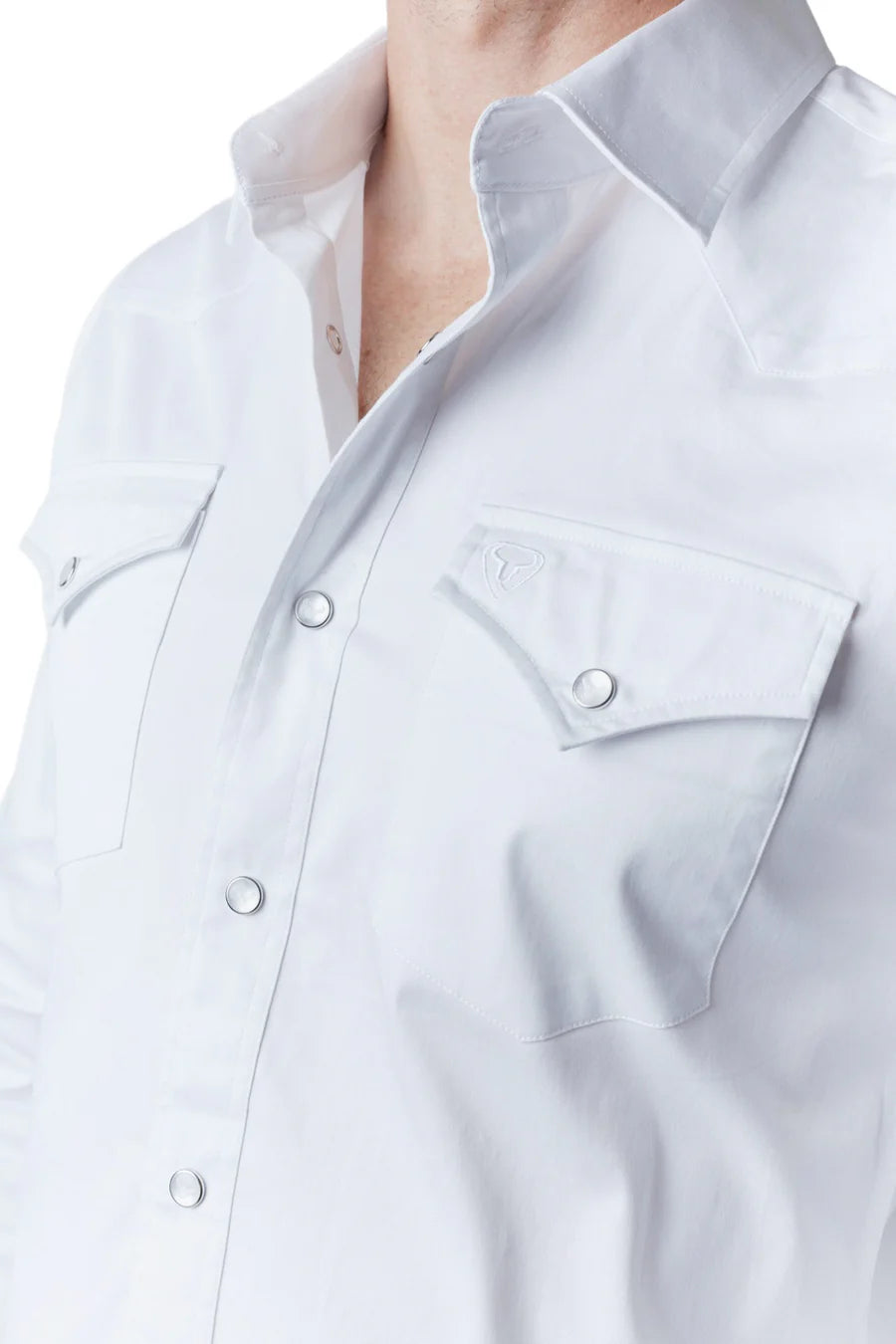 Western Blue Men's Solid White Twill Long Sleeve Snap Shirts WL-007