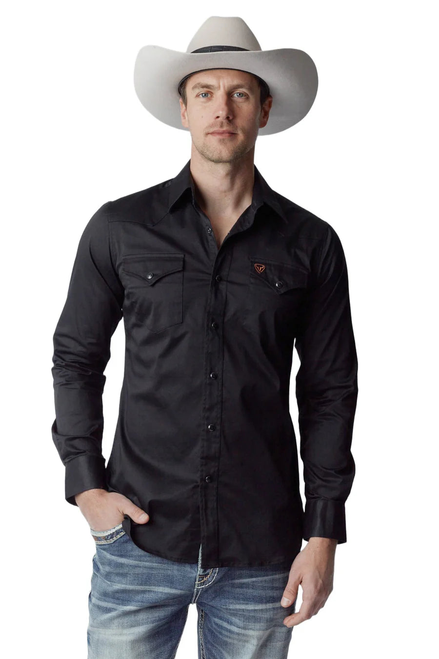 Western Blue Men's Solid Black Twill Long Sleeve Snap Shirts  WL-008