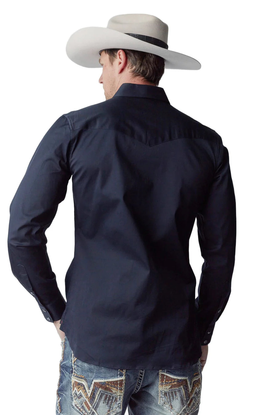 Western Blue Men's Solid Navy Twill Long Sleeve Snap Shirts WL-012