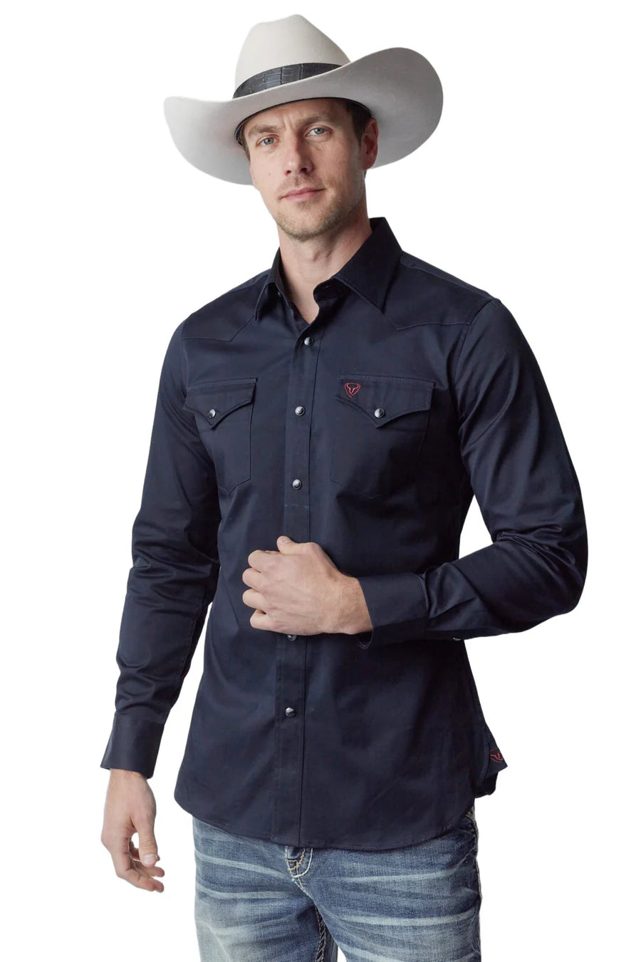 Western Blue Men's Solid Navy Twill Long Sleeve Snap Shirts WL-012