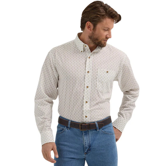 Wrangler Men's Classic White Western Print Button-Up 112352417