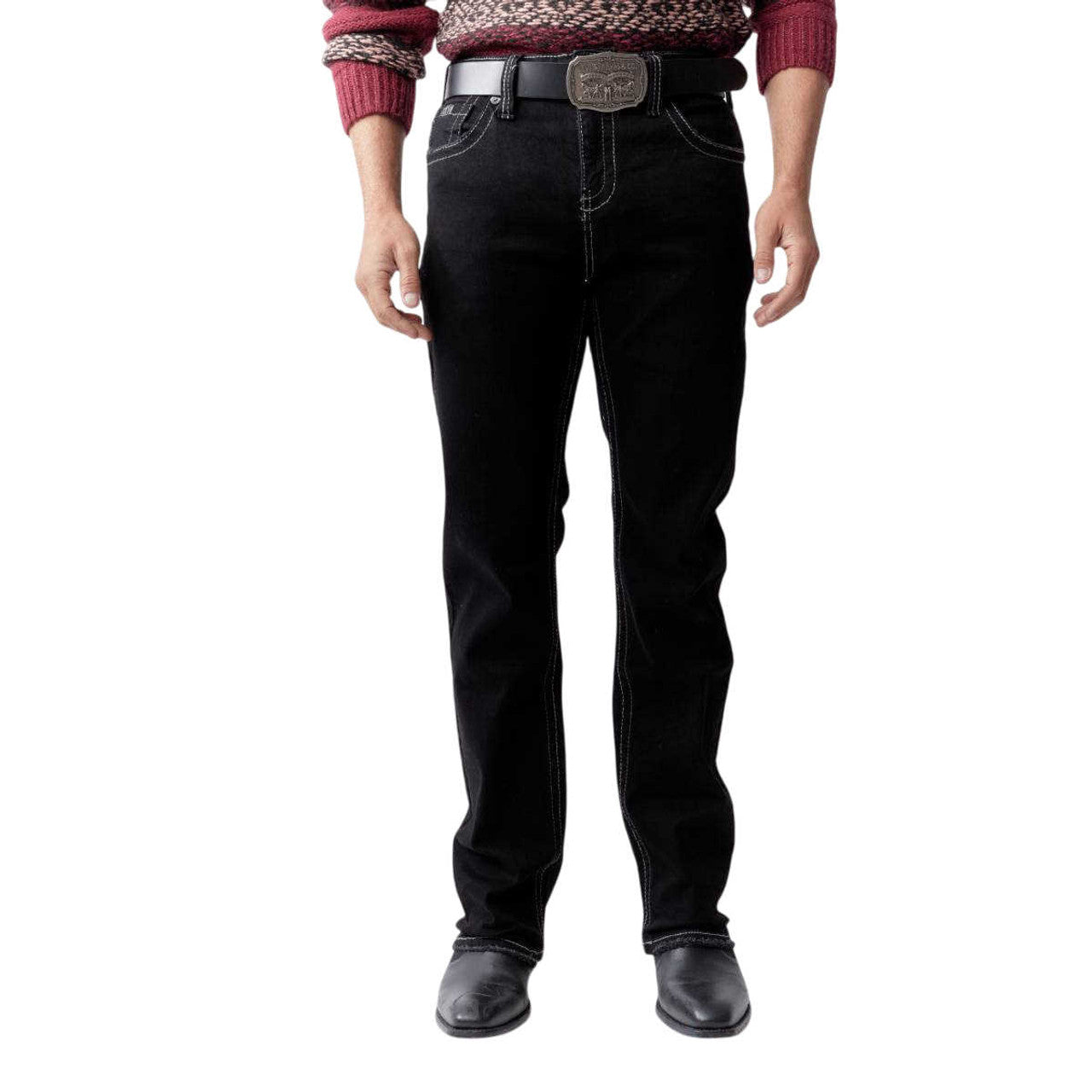 Wester Blue W-422 | Black Embroidered Bootcut Jeans for Men