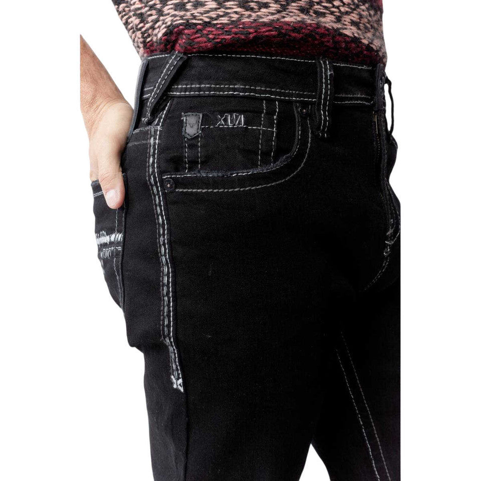 Wester Blue W-422 | Black Embroidered Bootcut Jeans for Men