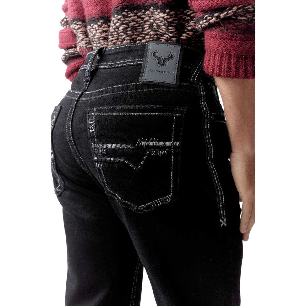 Wester Blue W-422 | Black Embroidered Bootcut Jeans for Men