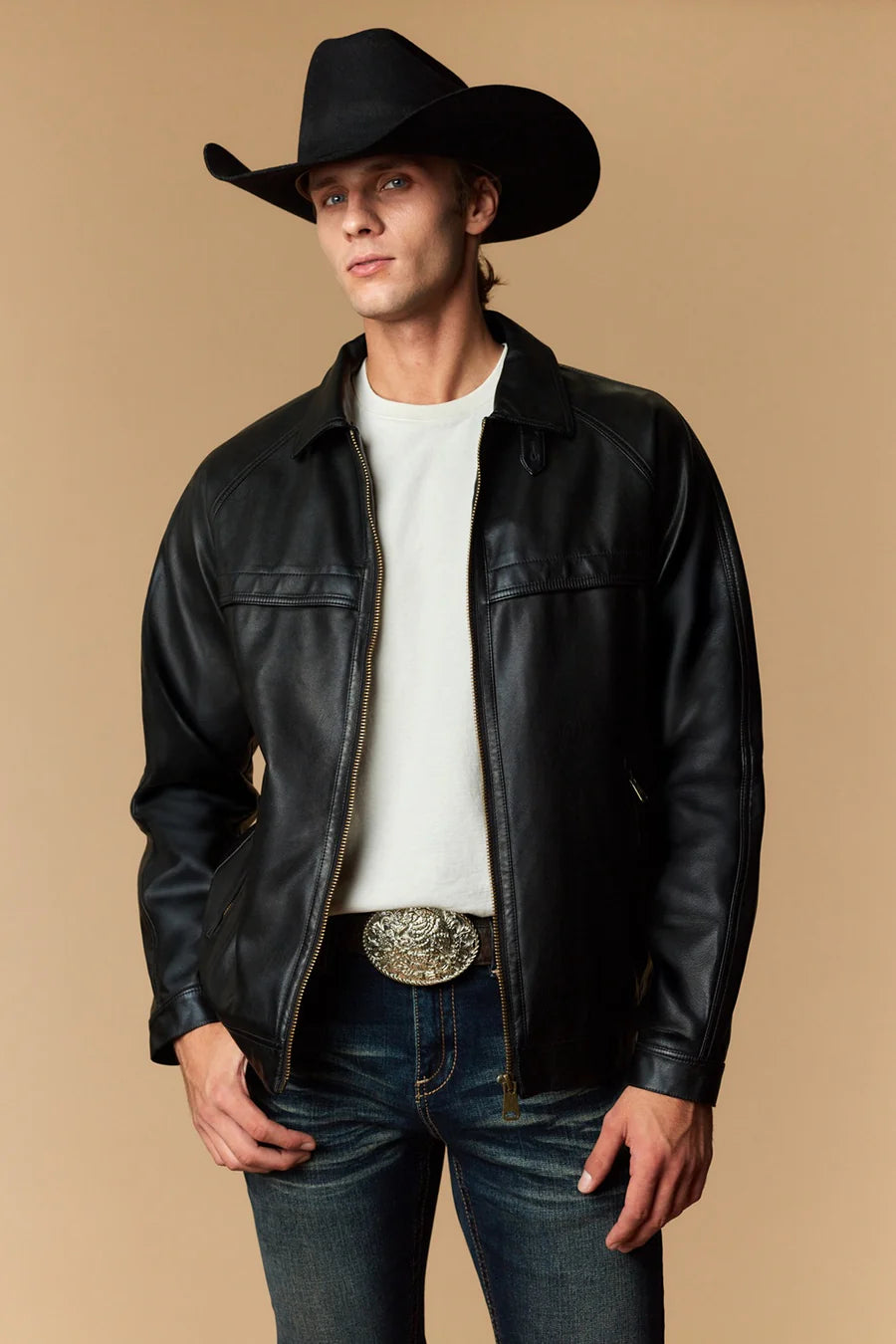 Western Blue Men's Urban Style Faux Leather Jacket WL037