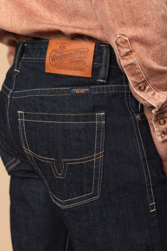 Western Blue Men’s WB-627 Modern Bootcut Jeans – Dark Blue