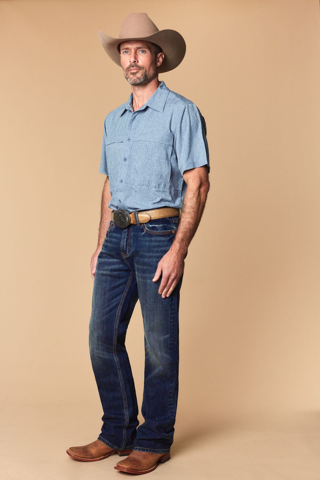 Western Blue Men’s WB-637 Modern Bootcut Jeans – Mid Blue