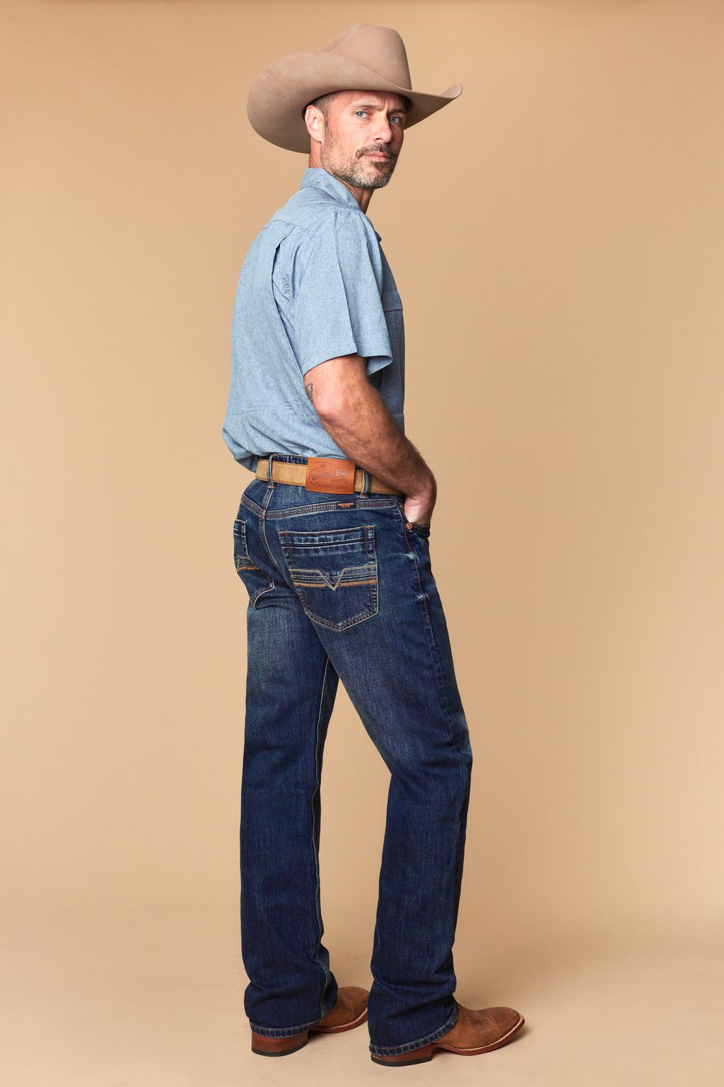 Western Blue Men’s WB-637 Modern Bootcut Jeans – Mid Blue