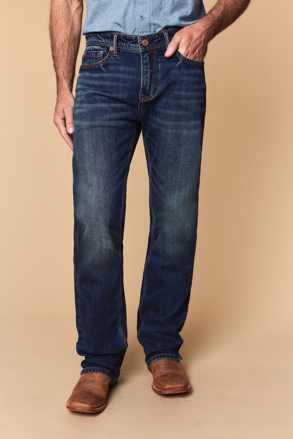 Western Blue Men’s WB-637 Modern Bootcut Jeans – Mid Blue