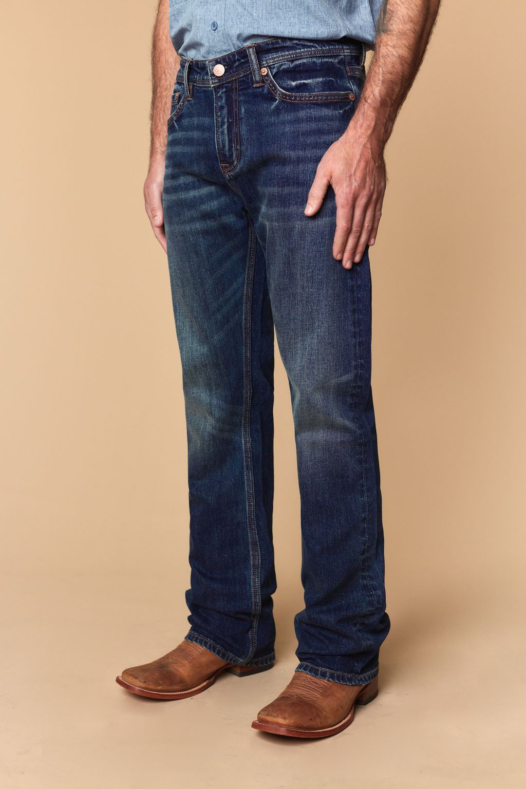 Western Blue Men’s WB-637 Modern Bootcut Jeans – Mid Blue
