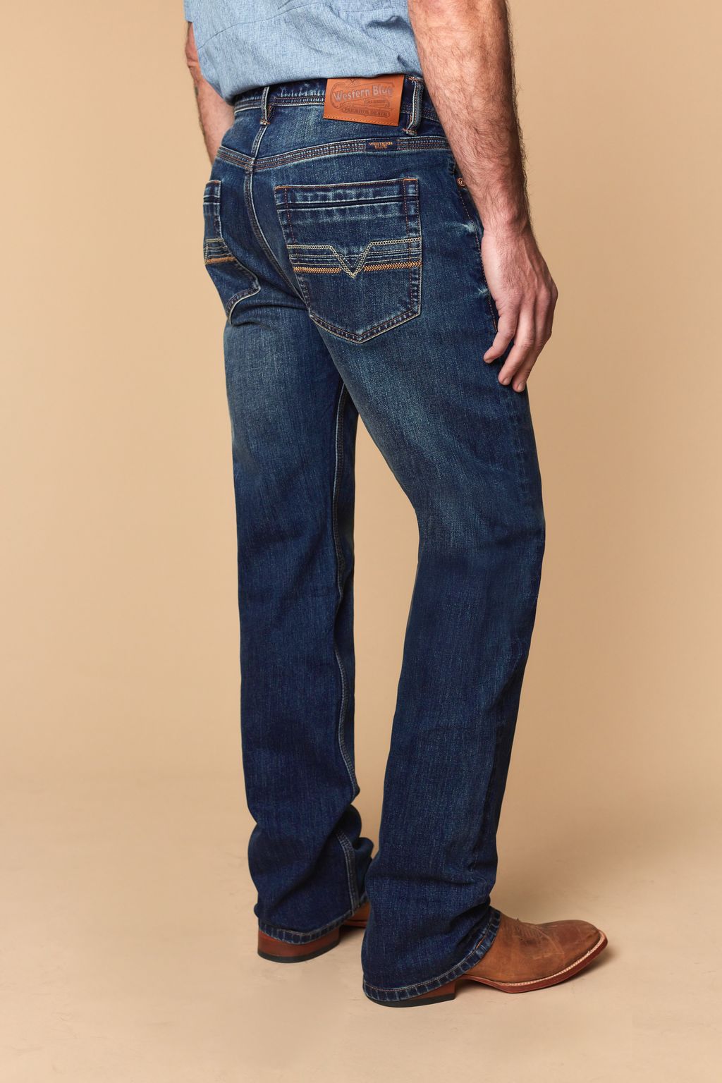 Western Blue Men’s WB-637 Modern Bootcut Jeans – Mid Blue